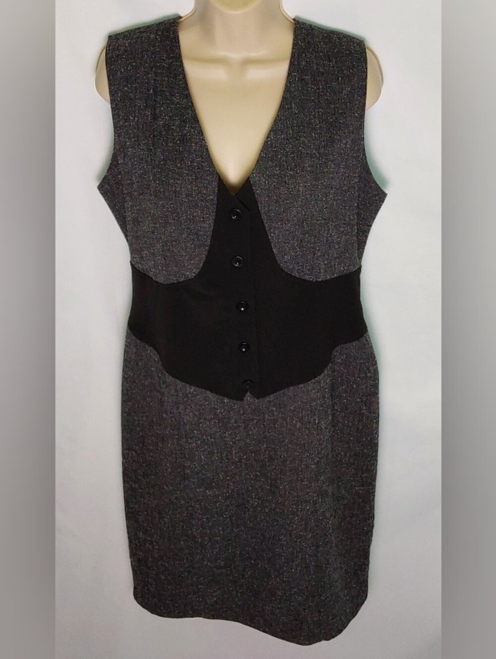 Ashley Stewart Gray and Black Tweed-Inspired Sheath Dress